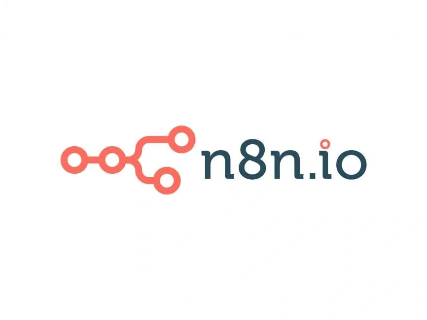 n8n.io logo featuring a red connected nodes symbol and text highlighting no-code open-source workflow automation